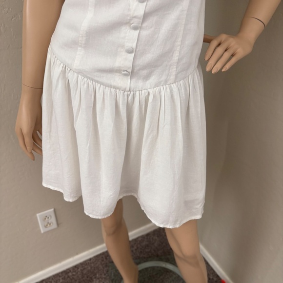 WILD FABLE Linen Blend Button-Front Drop Waist Mini Dress in White NEW - Picture 6 of 15